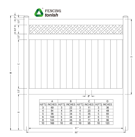 EAPC Tonish Vinyl Privacy Fence with Diagonal Lattice Top