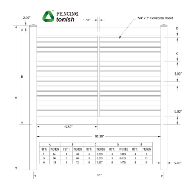 EAPC Tonish Vinyl Semi-Privacy Fence with Horizontal 3" Boards and a 1.5" x 1.5" Vertical Rail